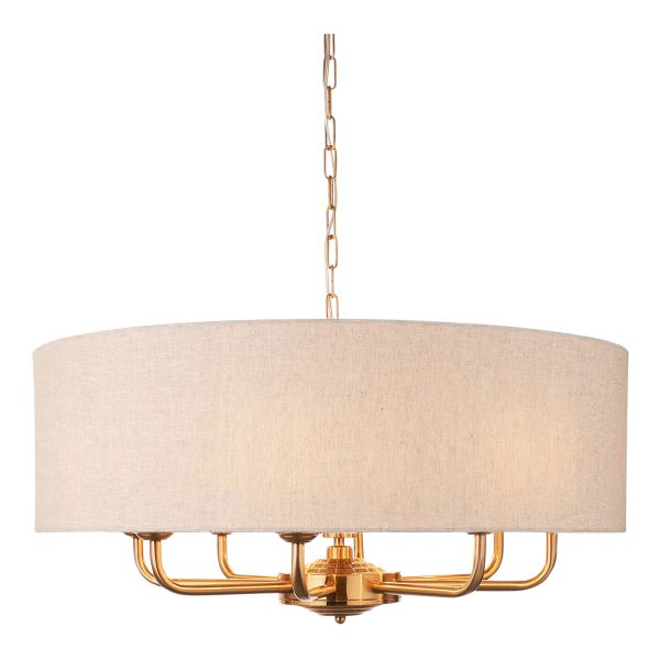 Люстра Endon 110727 Highclere 8lt Pendant, Vintage brass finish & natural linen