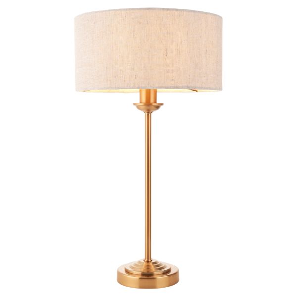 Настільна лампа Endon 110728 Highclere Table, Vintage brass finish & natural linen