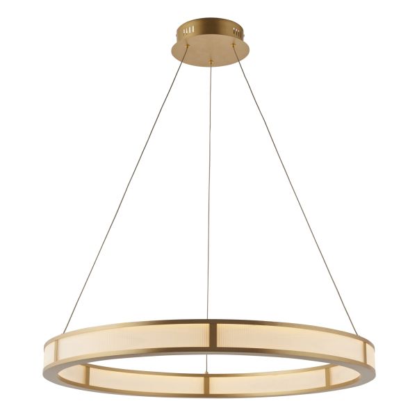 Lampa wisząca Endon 111334 Classic Ribbed Hoop Pendant, Brushed gold plated finish & ribbed frosted acrylic