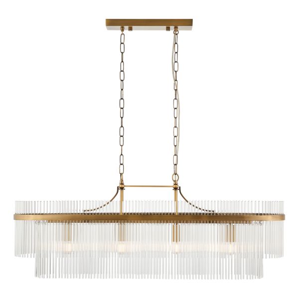 Żyrandol Endon 112573 Marietta 4lt Linear Pendant, Antique brass plate & clear glass