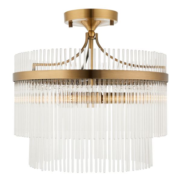 Żyrandol Endon 112575 Marietta 3lt Semi Flush, Antique brass plate & clear glass