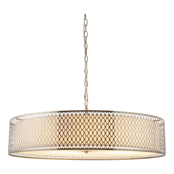 Żyrandol Endon 112758 Cordero 5lt Grand Pendant, Satin nickel plate, white fabric & frosted glass