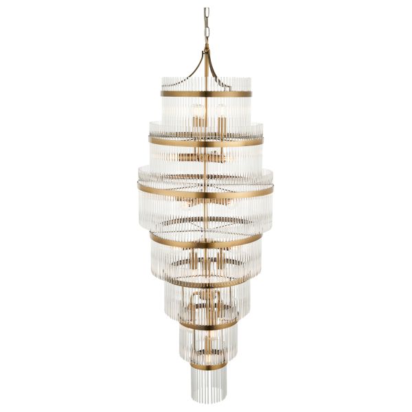 Żyrandol Endon 112793 Marietta Grand 21lt Tiered Pendant, Antique brass plate & clear glass