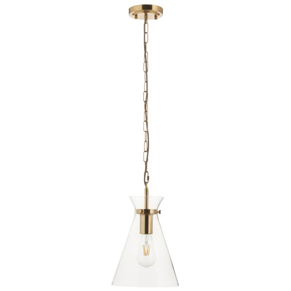 Lampa wisząca Endon 112859 Harlow Pendant, Brushed aged brass plate & clear glass