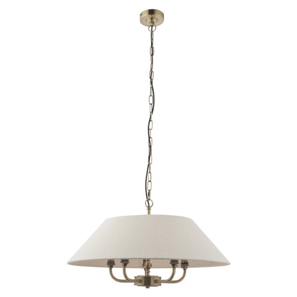 Żyrandol Endon 112956 Lille 5lt Pendant, Antique brass plate & natural faux linen