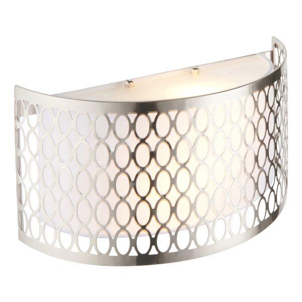 Kinkiet Endon 113263 Cordero 2lt Wall, Satin nickel plate, white fabric & frosted glass