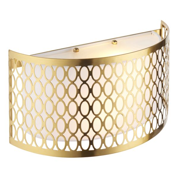 Kinkiet Endon 113423 Cordero 2lt Wall, Gold effect plate, white fabric & frosted glass
