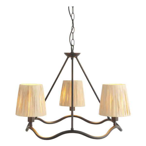 Żyrandol Endon 114212 Wriggle 3lt Pendant, Matt black & natural raffia