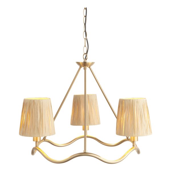 Żyrandol Endon 114213 Wriggle 3lt Pendant, Brushed aged brass plate & natural raffia