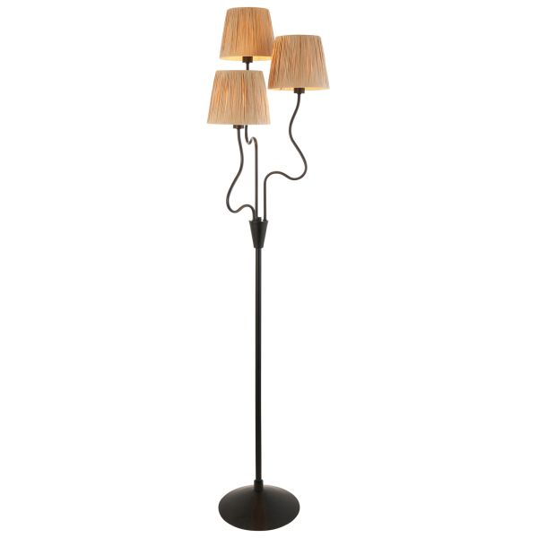 Lampa podłogowa Endon 114221 Wriggle 3lt Floor, Matt black & natural raffia