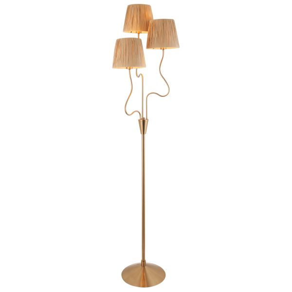 Lampa podłogowa Endon 114222 Wriggle 3lt Floor, Brushed aged brass plate & natural raffia