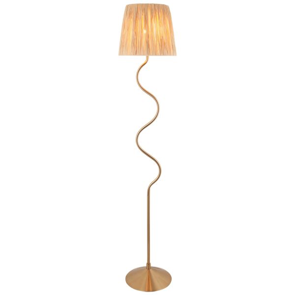 Lampa podłogowa Endon 114224 Wriggle Floor, Brushed aged brass plate & natural raffia
