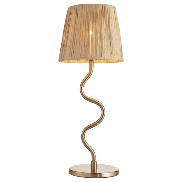 Lampa stołowa Endon 114225 Wriggle Table, Brushed aged brass plate & natural raffia