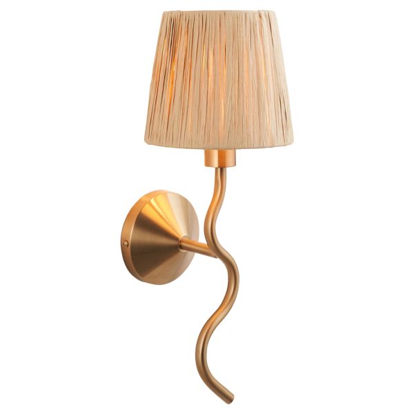 Kinkiet Endon 114227 Wriggle Wall, Brushed aged brass plate & natural raffia
