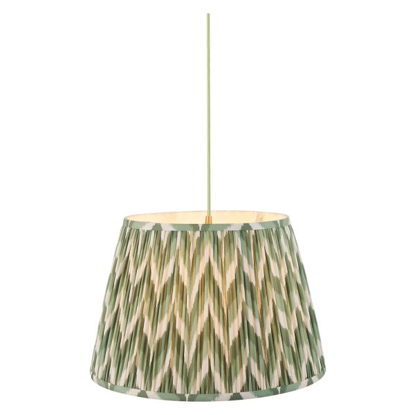 Lampa wisząca Endon 114257 Eltham & Zigzag 40cm Pendant, Brushed aged brass, green flex & Cotswold green fabric