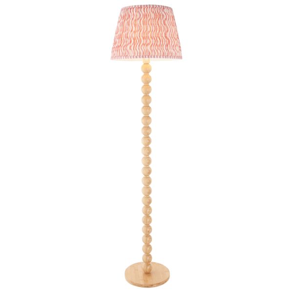 Lampa podłogowa Endon 114342 Cane & Ripple 40cm Floor, Natural bamboo & coral pink fabric