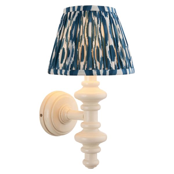 Kinkiet Endon 114446 Carnaby & Ikat 20cm Wall, Satin almond white paint & marlin blue fabric