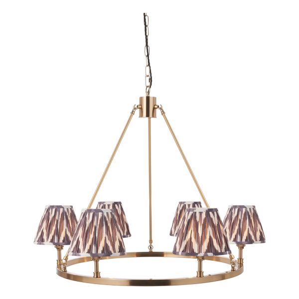 Żyrandol Endon 114509 Chester & Zigzag 16cm 6lt Pendant, Brushed aged brass plate & pearl grey fabric