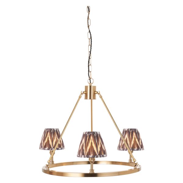 Люстра Endon 114528 Chester & Zigzag 16cm 3lt Pendant, Brushed aged brass plate & pearl grey fabric