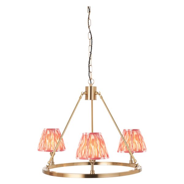 Żyrandol Endon 114529 Chester & Ikat 16cm 3lt Pendant, Brushed aged brass plate & coral pink fabric