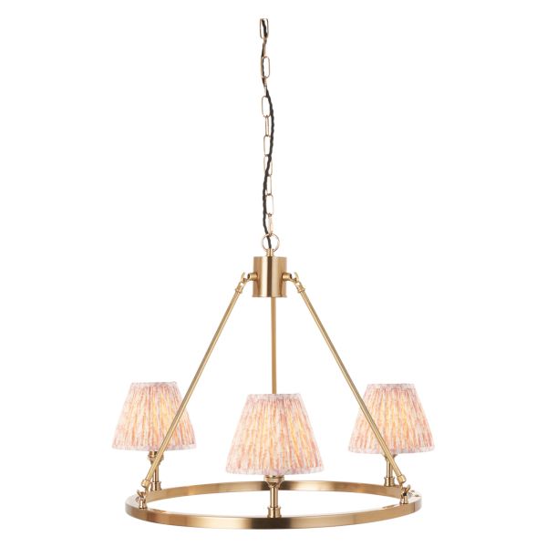 Люстра Endon 114533 Chester & Leaf 16cm 3lt Pendant, Brushed aged brass plate & peachy keen fabric
