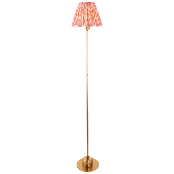 Lampa podłogowa Endon 114764 Burley Rechargeable & Ikat 25cm Floor, Brushed aged brass plate & coral pink fabric