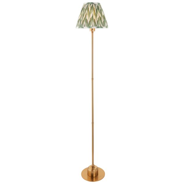 Lampa podłogowa Endon 114767 Burley Rechargeable & Zigzag 25cm Floor, Brushed aged brass plate & Cotswold green fabric