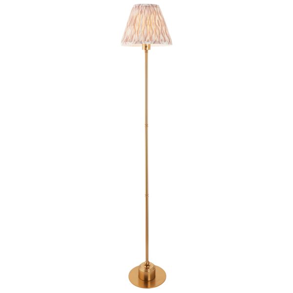 Lampa podłogowa Endon 114774 Burley Rechargeable & Ikat 25cm Floor, Brushed aged brass plate & neutral print fabric