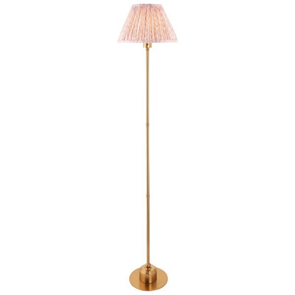 Lampa podłogowa Endon 114784 Burley Rechargeable & Leaf 30cm Floor, Brushed aged brass plate & peachy keen fabric
