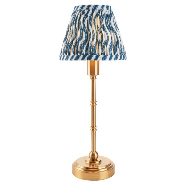Lampa stołowa Endon 114796 Burley Rechargeable & Ripple 16cm Table, Brushed aged brass plate & marlin blue fabric