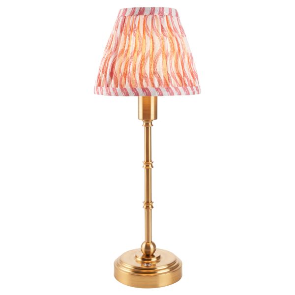 Lampa stołowa Endon 114804 Burley Rechargeable & Ripple 16cm Table, Brushed aged brass plate & coral pink fabric