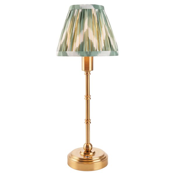 Настільна лампа Endon 114805 Burley Rechargeable & Zigzag 16cm Table, Brushed aged brass plate & cotswold green fabric