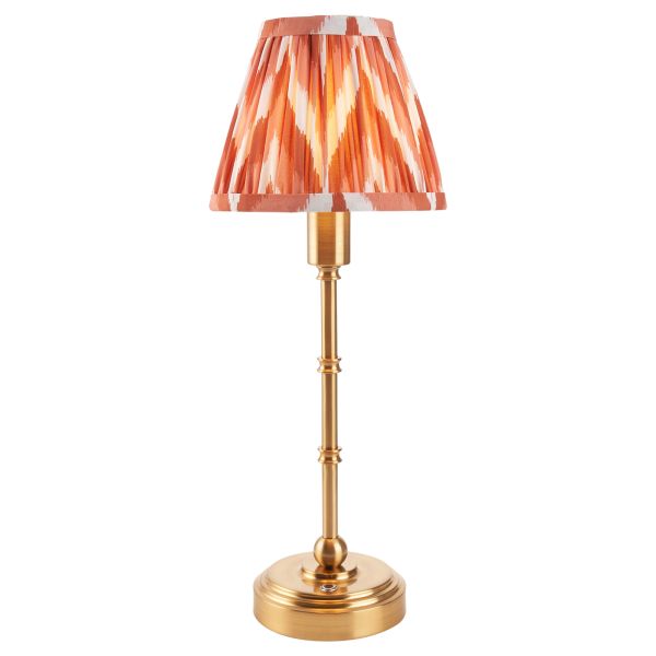 Lampa stołowa Endon 114806 Burley Rechargeable & Zigzag 16cm Table, Brushed aged brass plate & apricot orange fabric