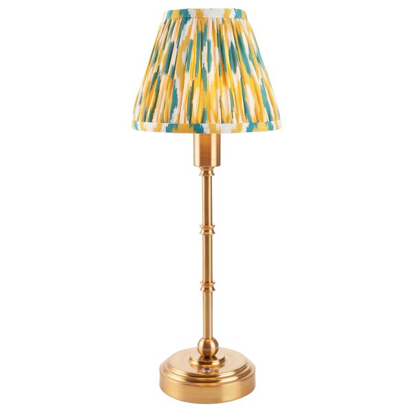 Настільна лампа Endon 114809 Burley Rechargeable & Ikat 16cm Table, Brushed aged brass plate with yellow & jade fabric