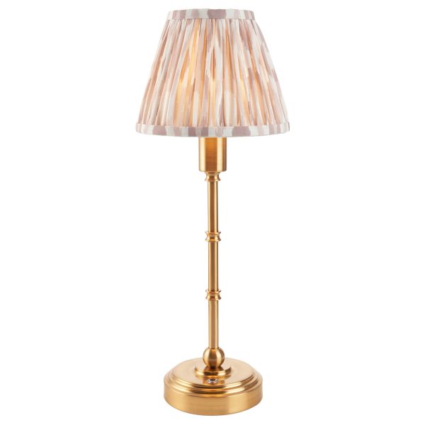 Настільна лампа Endon 114812 Burley Rechargeable & Ikat 16cm Table, Brushed aged brass plate & neutral print fabric