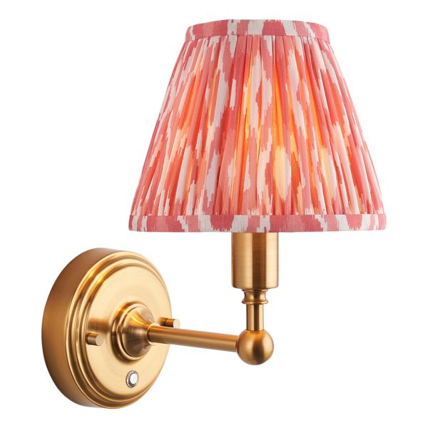 Бра Endon 114817 Burley Rechargeable & Ikat 16cm Wall, Brushed aged brass plate & coral pink fabric