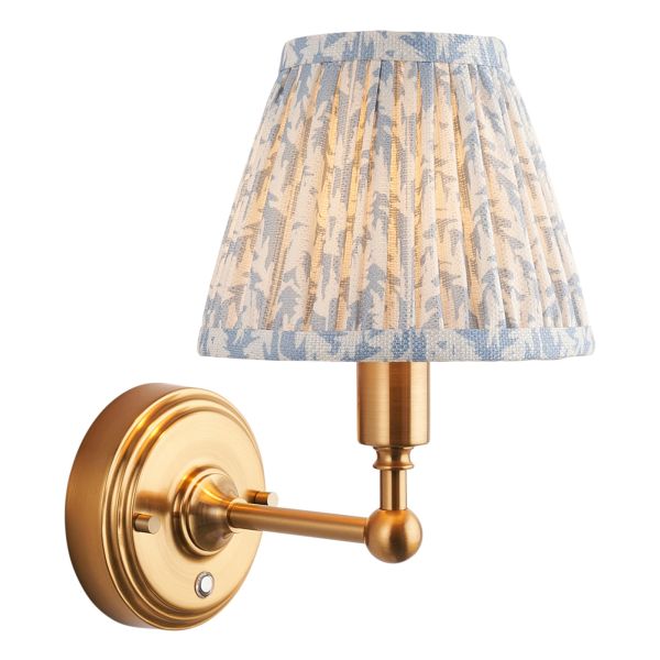 Kinkiet Endon 114820 Burley Rechargeable & Leaf 16cm Wall, Brushed aged brass plate & shell bay blue fabric