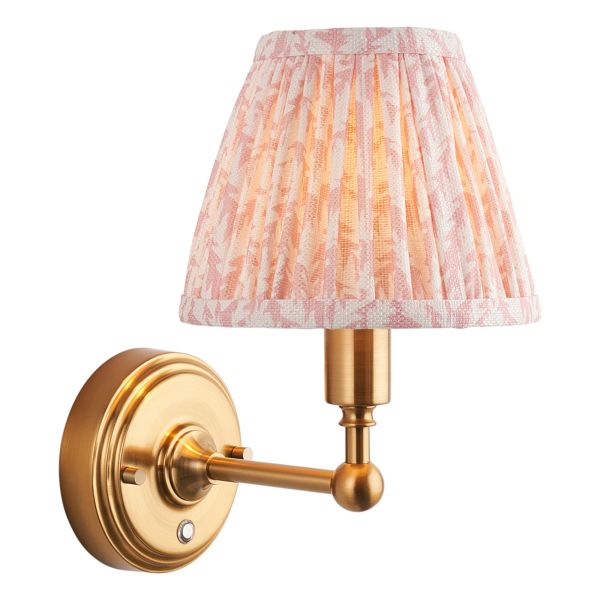 Kinkiet Endon 114821 Burley Rechargeable & Leaf 16cm Wall, Brushed aged brass plate & peachy keen fabric