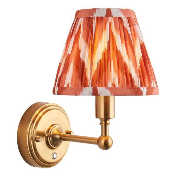 Бра Endon 114825 Burley Rechargeable & Zigzag 16cm Wall, Brushed aged brass plate & apricot orange fabric