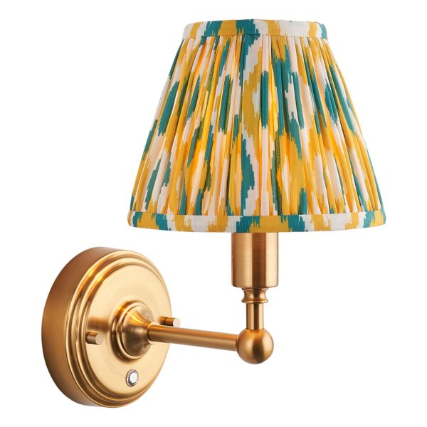 Бра Endon 114828 Burley Rechargeable & Ikat 16cm Wall, Brushed aged brass plate with yellow & jade fabric
