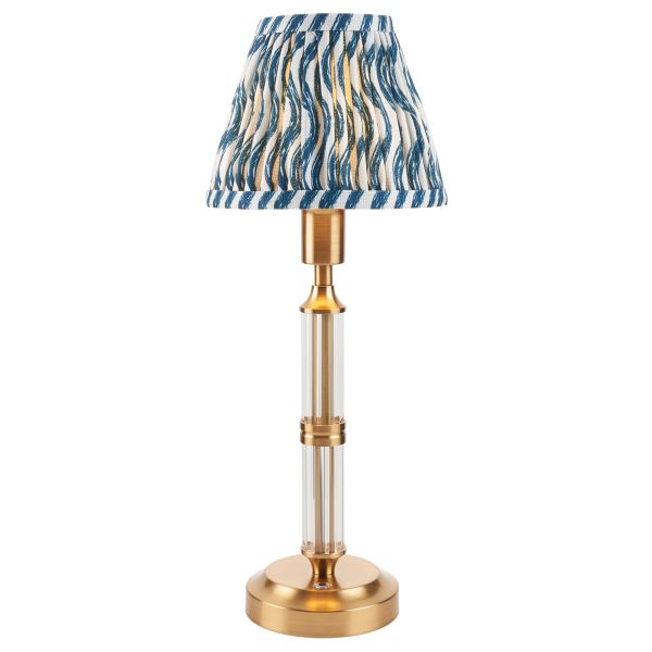 Настільна лампа Endon 114834 Morton Rechargeable & Ripple 16cm Table, Brushed aged brass plate & marlin blue fabric