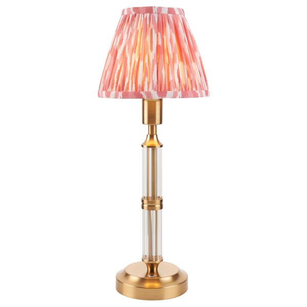 Настільна лампа Endon 114836 Morton Rechargeable & Ikat 16cm Table, Brushed aged brass plate & coral pink fabric