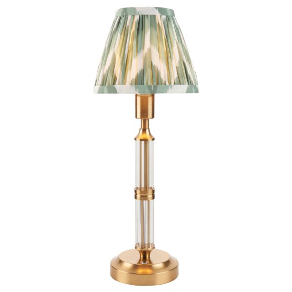 Настільна лампа Endon 114843 Morton Rechargeable & Zigzag 16cm Table, Brushed aged brass plate & cotswold green fabric