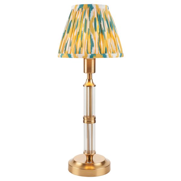 Настільна лампа Endon 114847 Morton Rechargeable & Ikat 16cm Table, Brushed aged brass plate & yellow/jade fabric