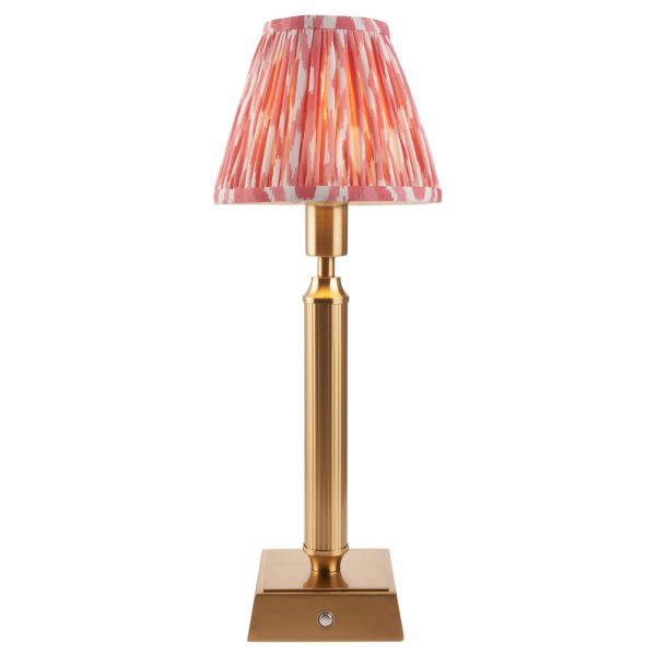 Настільна лампа Endon 114857 Trobridge Rechargeable & Ikat 16cm Table, Brushed aged brass plate & coral pink fabric