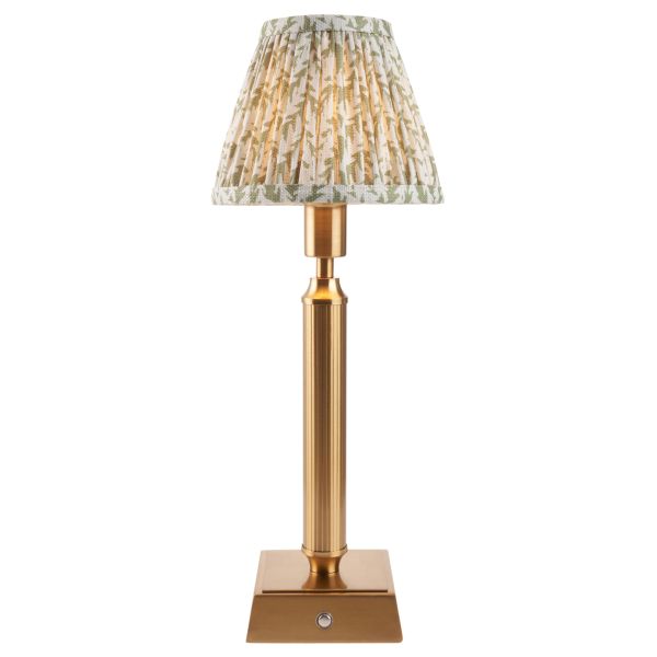 Настільна лампа Endon 114859 Trobridge Rechargeable & Leaf 16cm Table, Brushed aged brass plate & herb garden green fabric