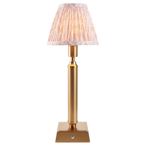 Настільна лампа Endon 114861 Trobridge Rechargeable & Leaf 16cm Table, Brushed aged brass plate & peachy keen fabric