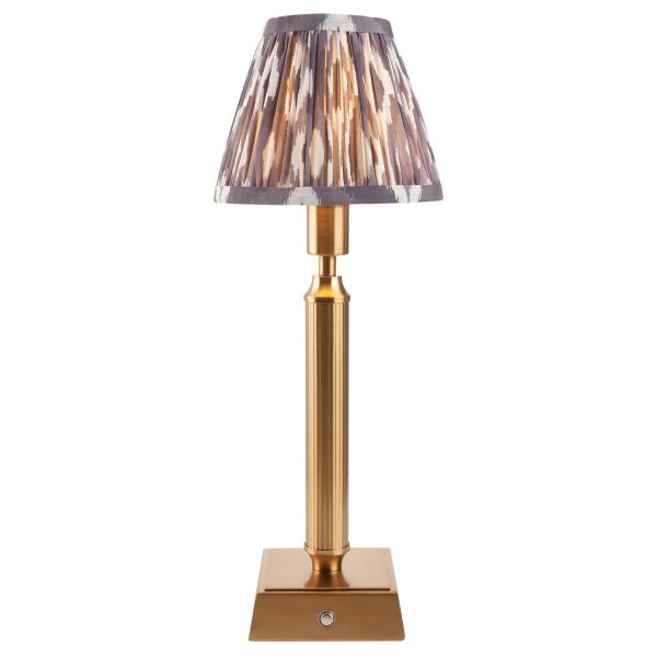 Настільна лампа Endon 114866 Trobridge Rechargeable & Ikat 16cm Table, Brushed aged brass plate & pearl grey fabric