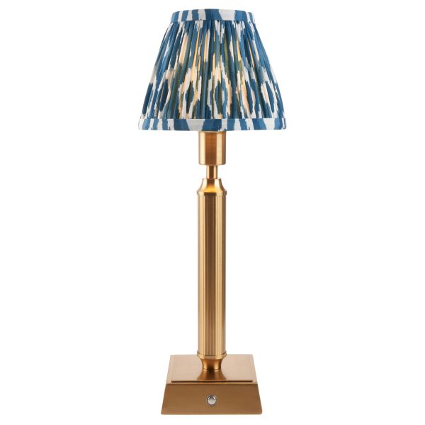 Настільна лампа Endon 114867 Trobridge Rechargeable & Ikat 16cm Table, Brushed aged brass plate & marlin blue fabric