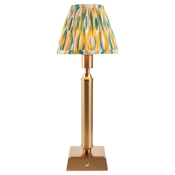 Настільна лампа Endon 114868 Trobridge Rechargeable & Ikat 16cm Table, Brushed aged brass plate with yellow & jade fabric